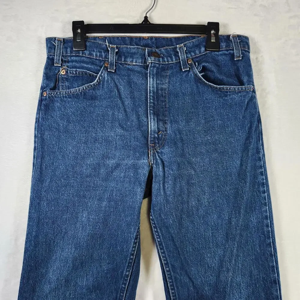 Levi's 505 Regular Fit Jeans Mens 34x32 Dark Wash Straight Leg Orange Tab‎